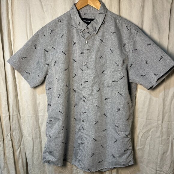 Molokai Surf Co Men's Size XL Gray Paper Airplane Short Sleeve Shirt Button Up. - Picture 1 of 9